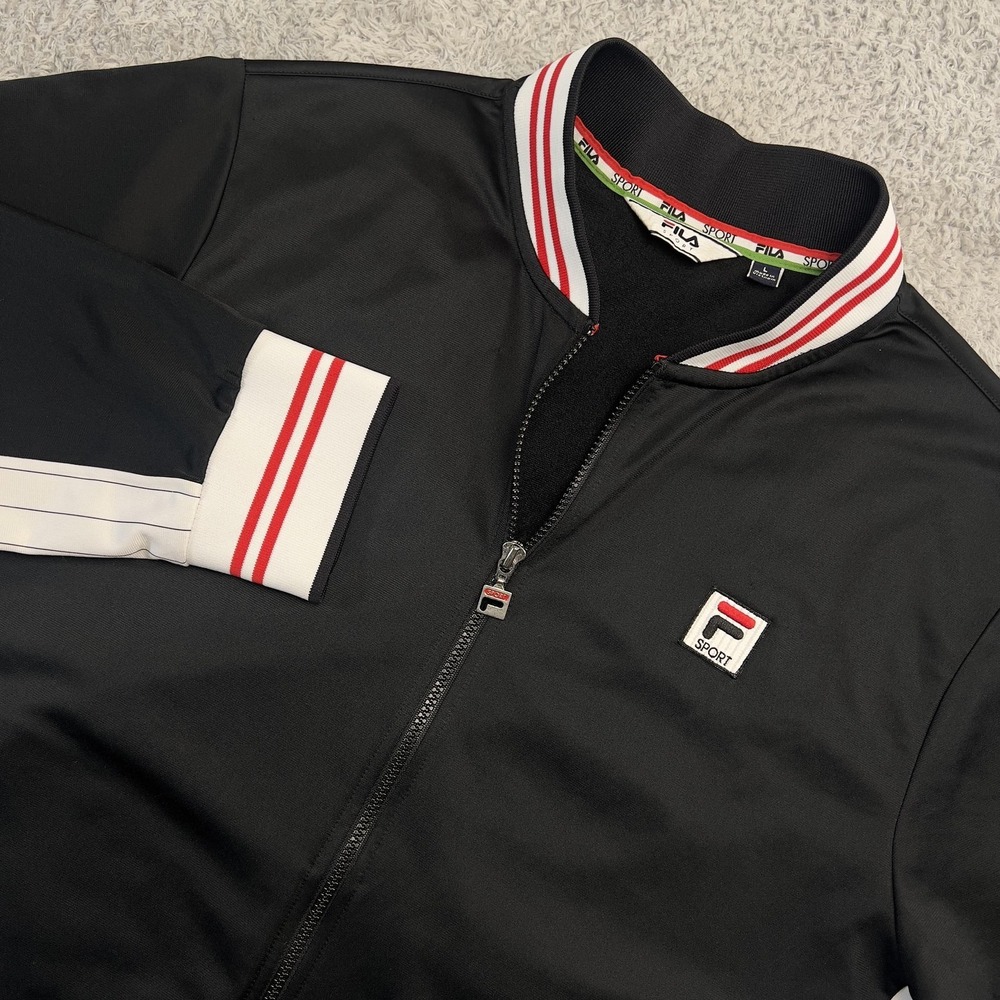 FILA Settanta Track Jacket Mens L Black White Full Zip Striped Retro Heritage